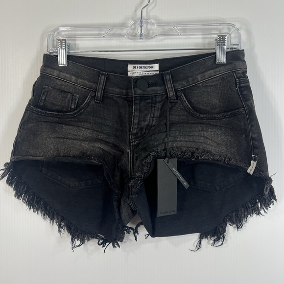 One Teaspoon Pants - One Teaspoon Bonita Low Waist Shorts Size 23 Black Double Bass Frayed NEW
